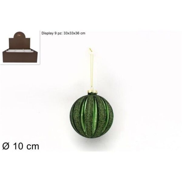 pallina sfera di vetro 10cm verde con glitter per albero di natale 1pz